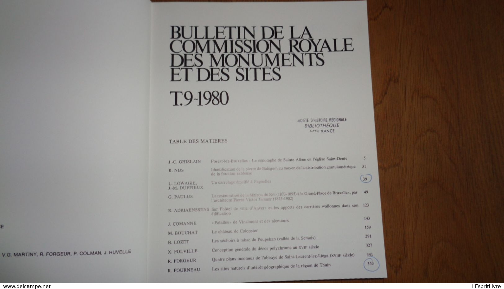 BULLETIN DE LA COMMISSION ROYALE DES MONUMENTS T 9 1980 Semois Séchoir Tabac Château Colonster Thuin Potales Vinalmont - Belgique