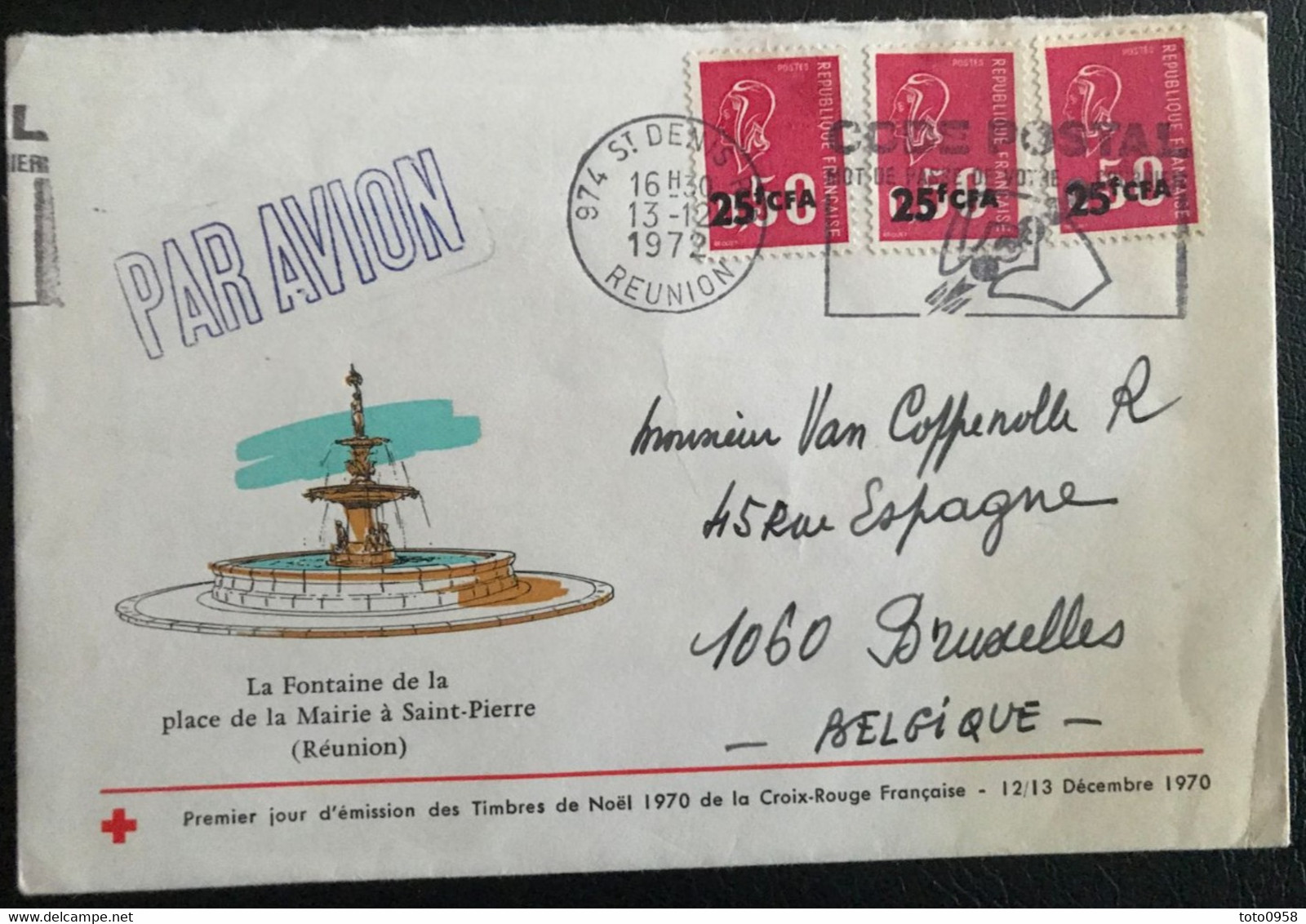 France  Colonies Réunion 1972 De St Denis Vers Bruxelles (1237) - Lettres & Documents