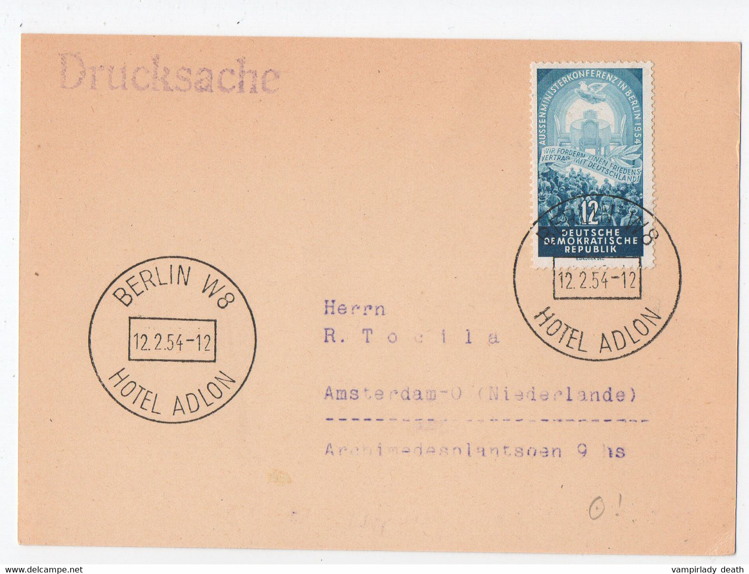 Postkarte, SStp.Berlin, " Hotel Adlon", Gel. 1954 - Briefe U. Dokumente