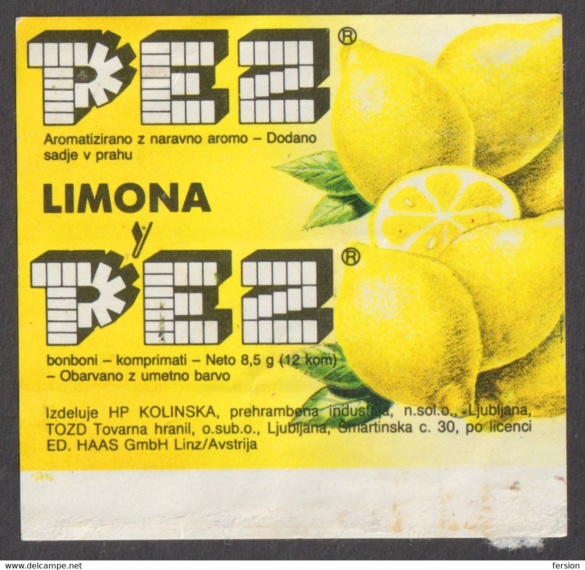 Yugoslavia ( Slovenia ) PEZ Packing Cover Label LEMON Kolinska Industry / Zagreb Croatia Universiade 1987 SPONSOR - Pez