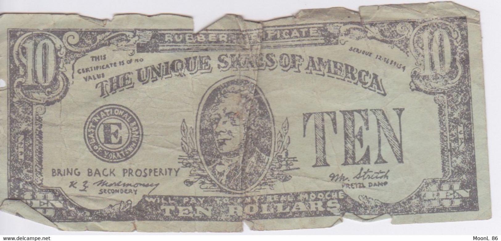 BILLET USA - THE UNIQUE SKATES OF AMERICA - 10 ROLLARS TEN DOLLARS - A Identifier