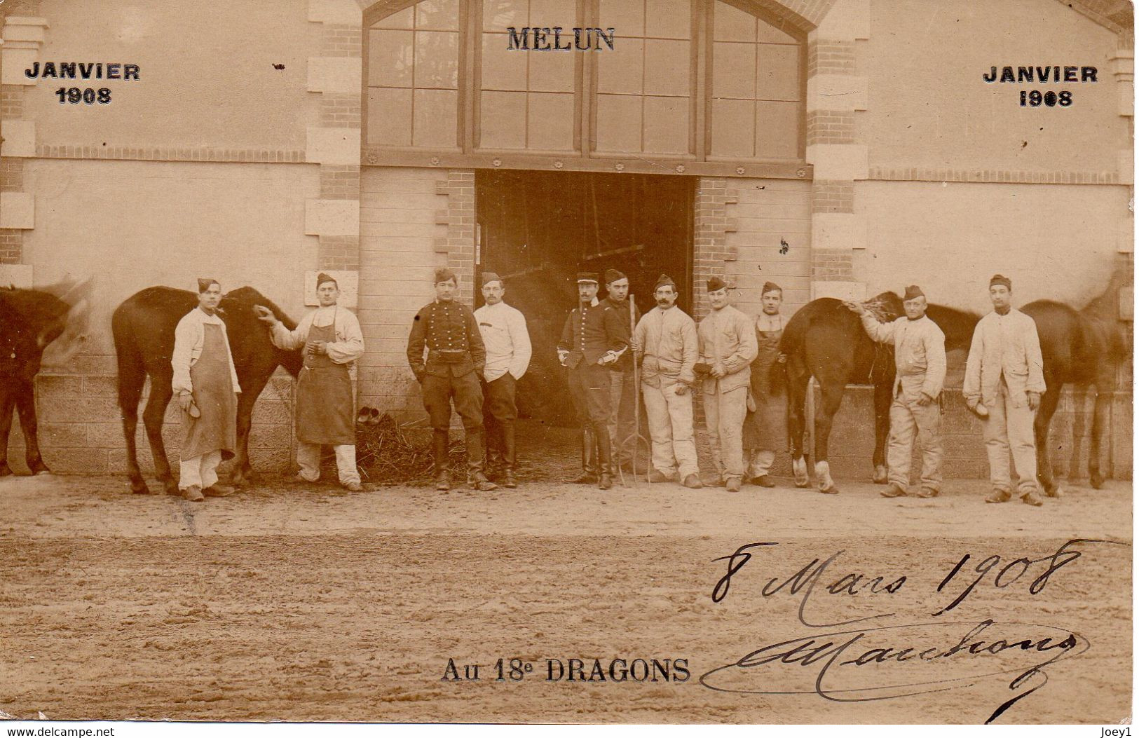 Carte Photo Du 18ème Dragons à Melun En Janvier 1908 - Guerre, Militaire