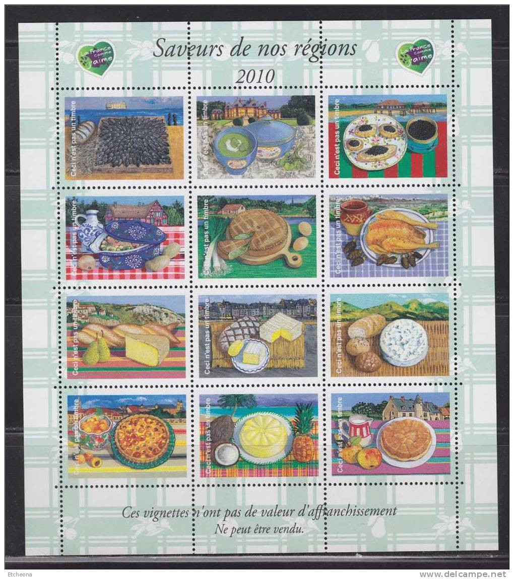 Bloc De Vignettes Gommées Saveurs De Nos Régions N°2 Reprenant Les Timbres Des Carnets, Imprimés Par La Poste Neuf - Ungebraucht