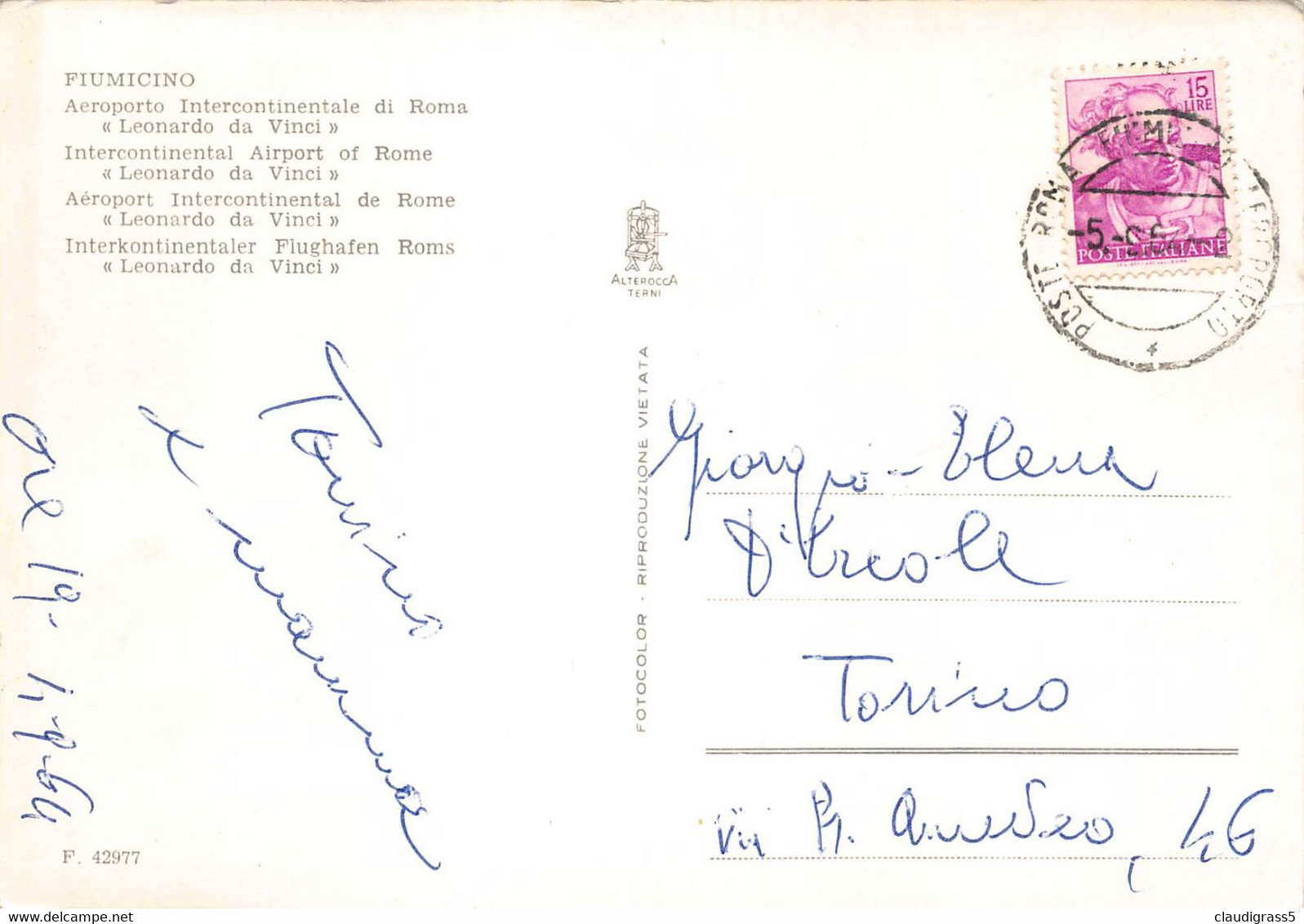 2359"AEREOPORTO L.DA VINCI -FIUMICINO  (ROMA) " BIMOTORE  METROPOLITAN  I-DOGU ANNO 1962 - Fiumicino