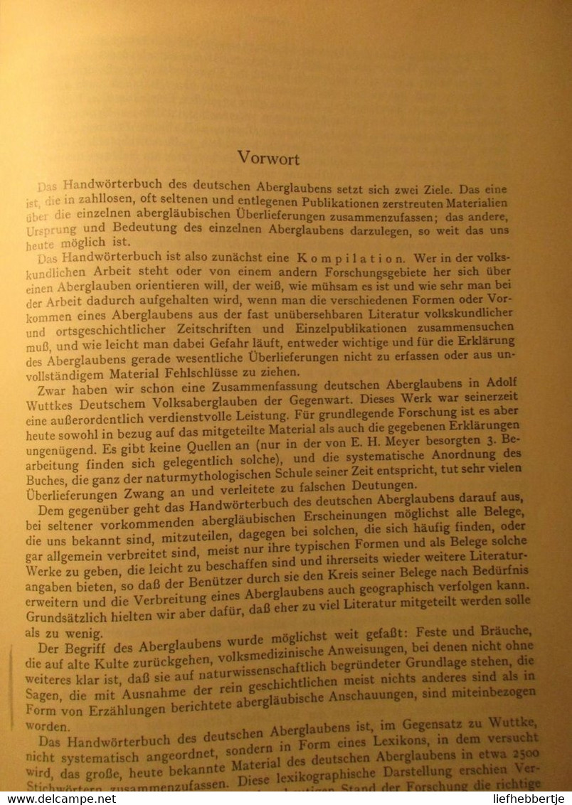 Handwörterbuch Des Deutschen Aberglaubens - 10 Teile - 1927-1942 - Von E. Hoffmann-Krayer - Wörterbücher 