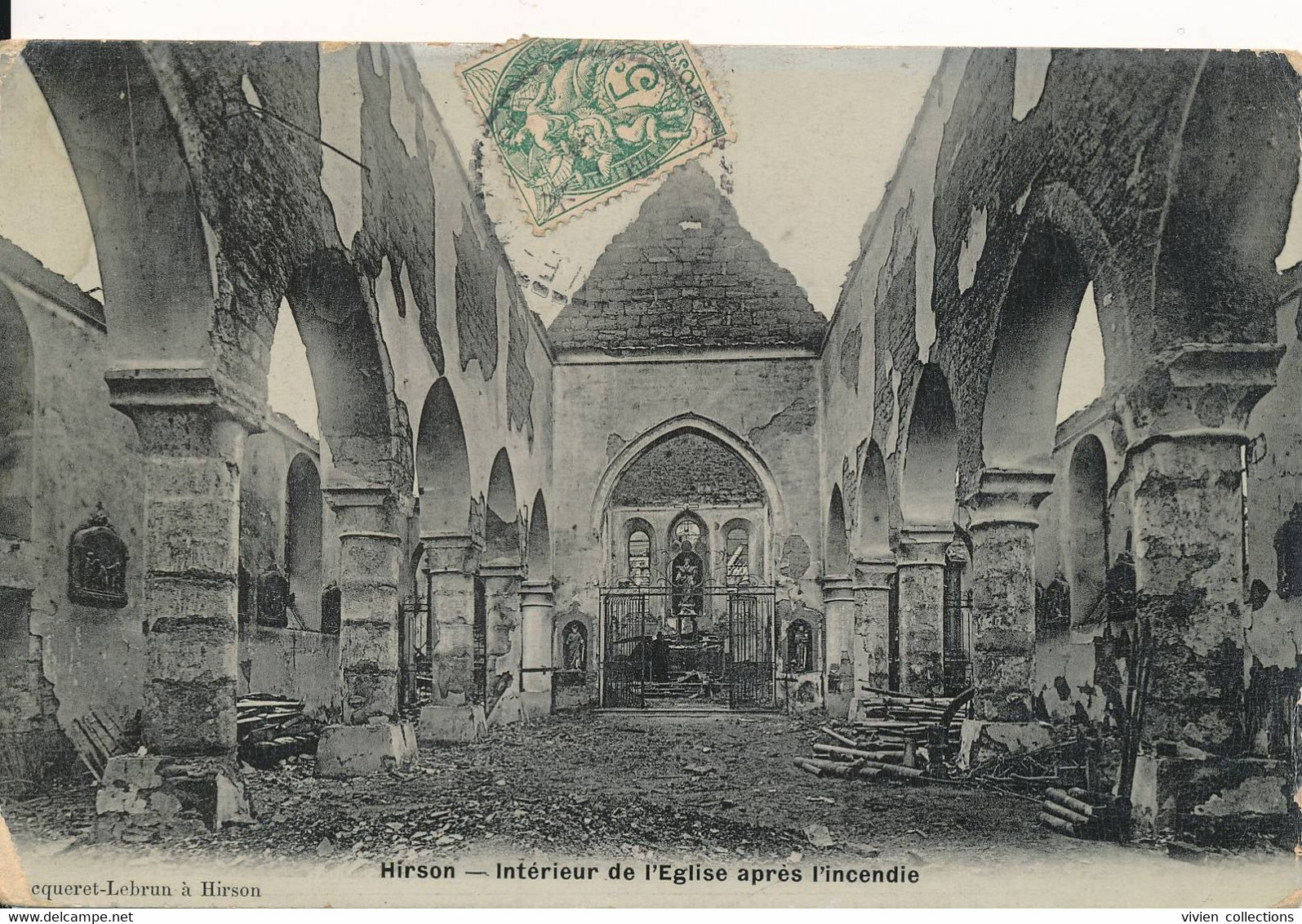 Hirson (02 Aisne) Intérieur De L'église Après L'incendie De 1906 - édit. Lebrun Typa Carte Photo - Hirson