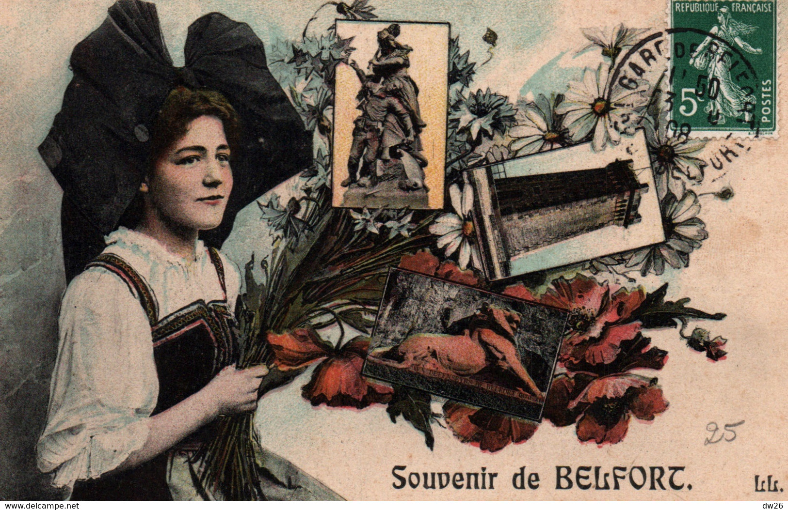 Souvenir De Belfort (90) Multivues Avec Alsacienne Carte LL De 1908 - Souvenir De...