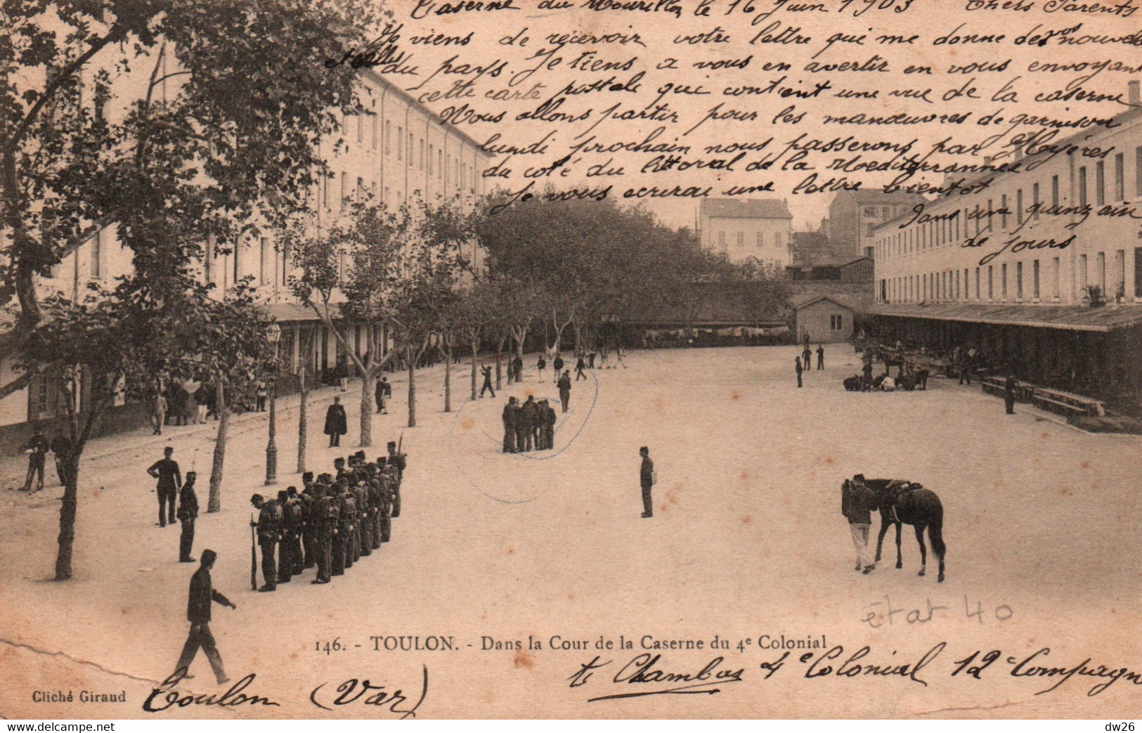 Casernes - Toulon: Dans La Cour De La Caserne Du 4e Colonial - Carte N° 146 Dos Simple - Casernes