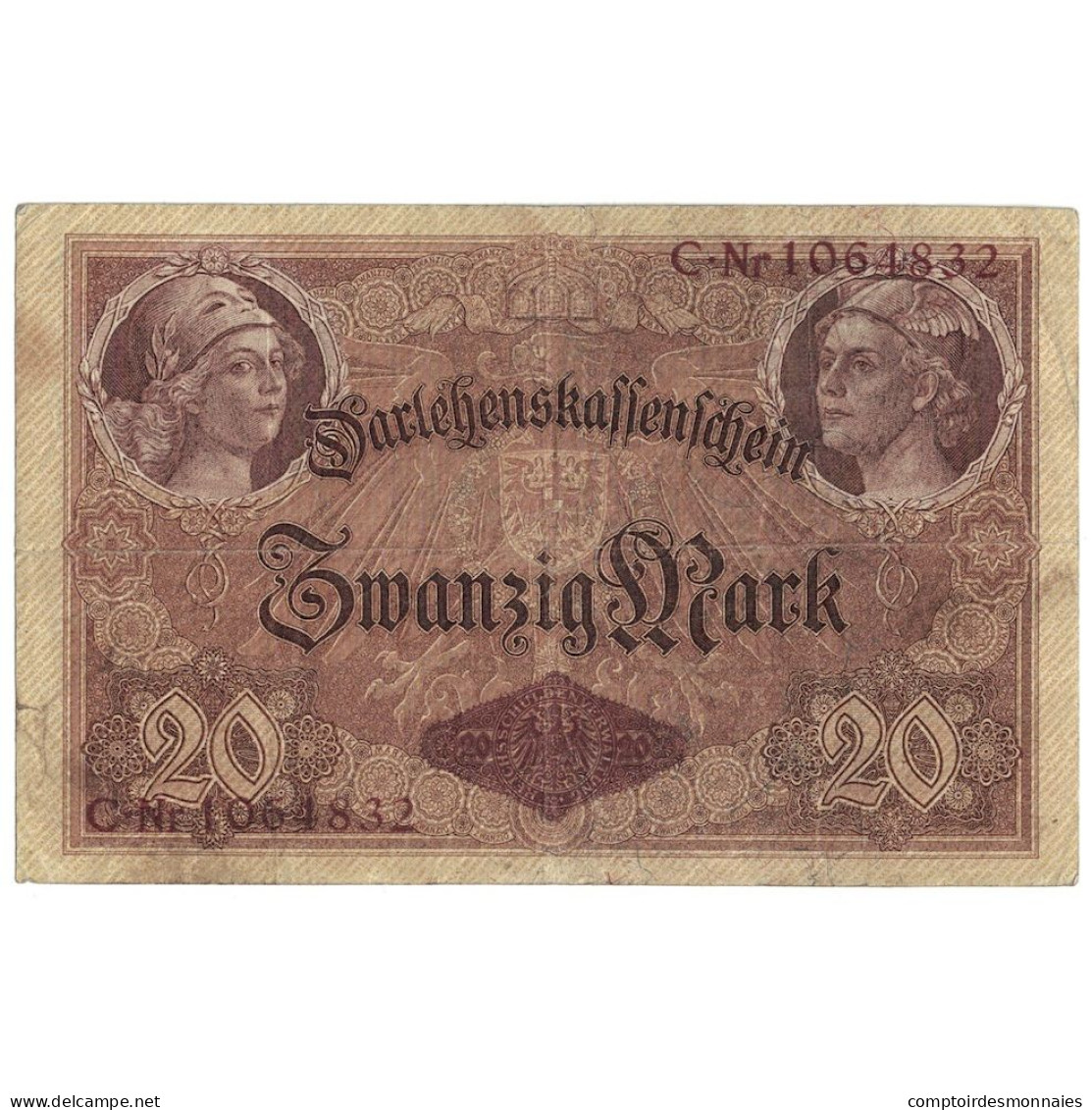 Billet, Allemagne, 20 Mark, 1914, 1914-08-05, KM:48b, B+ - 20 Mark