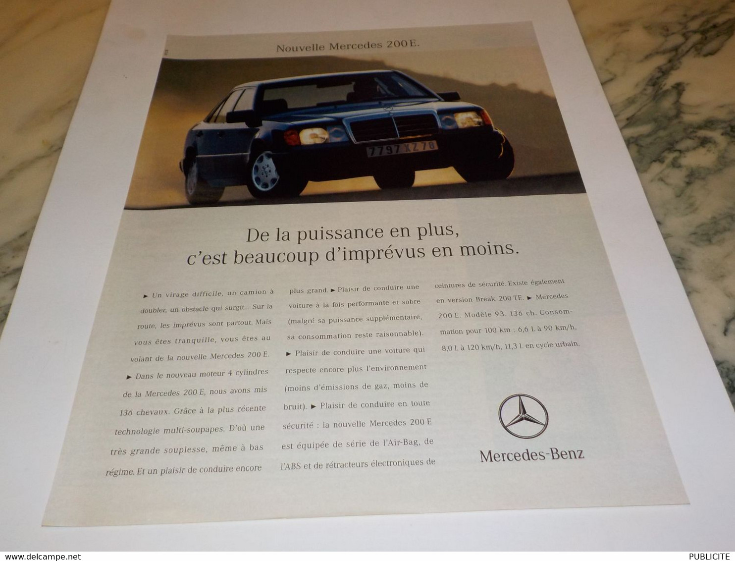 ANCIENNE PUBLICITE MERCEDES E 200 1992 - Cars