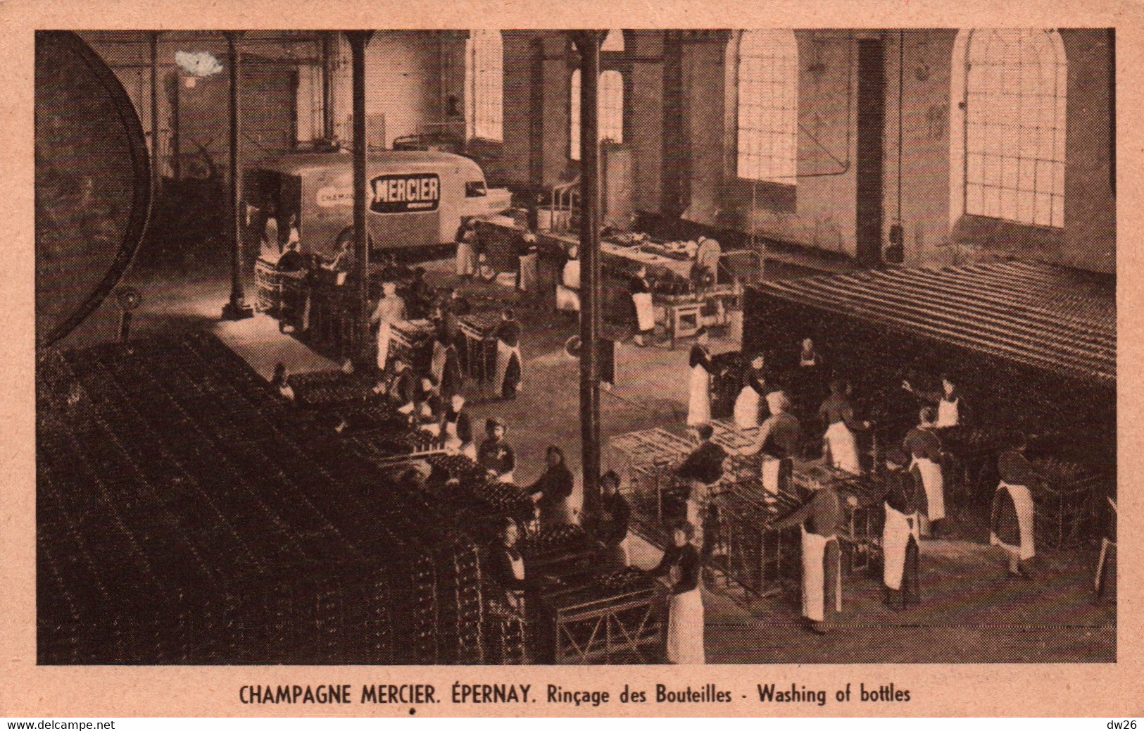 Publicité Champagne Mercier Epernay: Rinçage Des Bouteilles - Carte De L'Exposition Internationale Paris 1937 - Reitsport