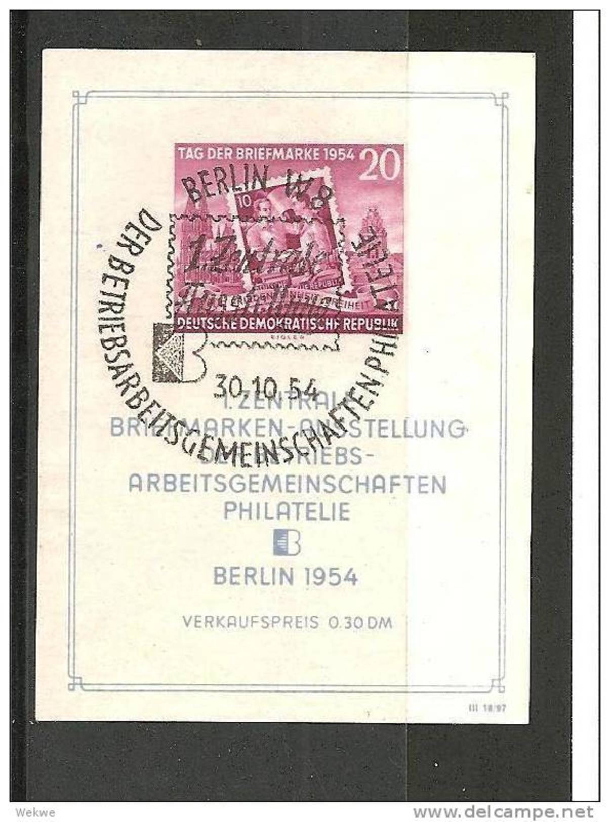 DSP564/ DDR -  Tag Der Briefmarke, Mi. Block 10, Sonderstempel Der Ausstellung 30.10.54  O - 1950-1970