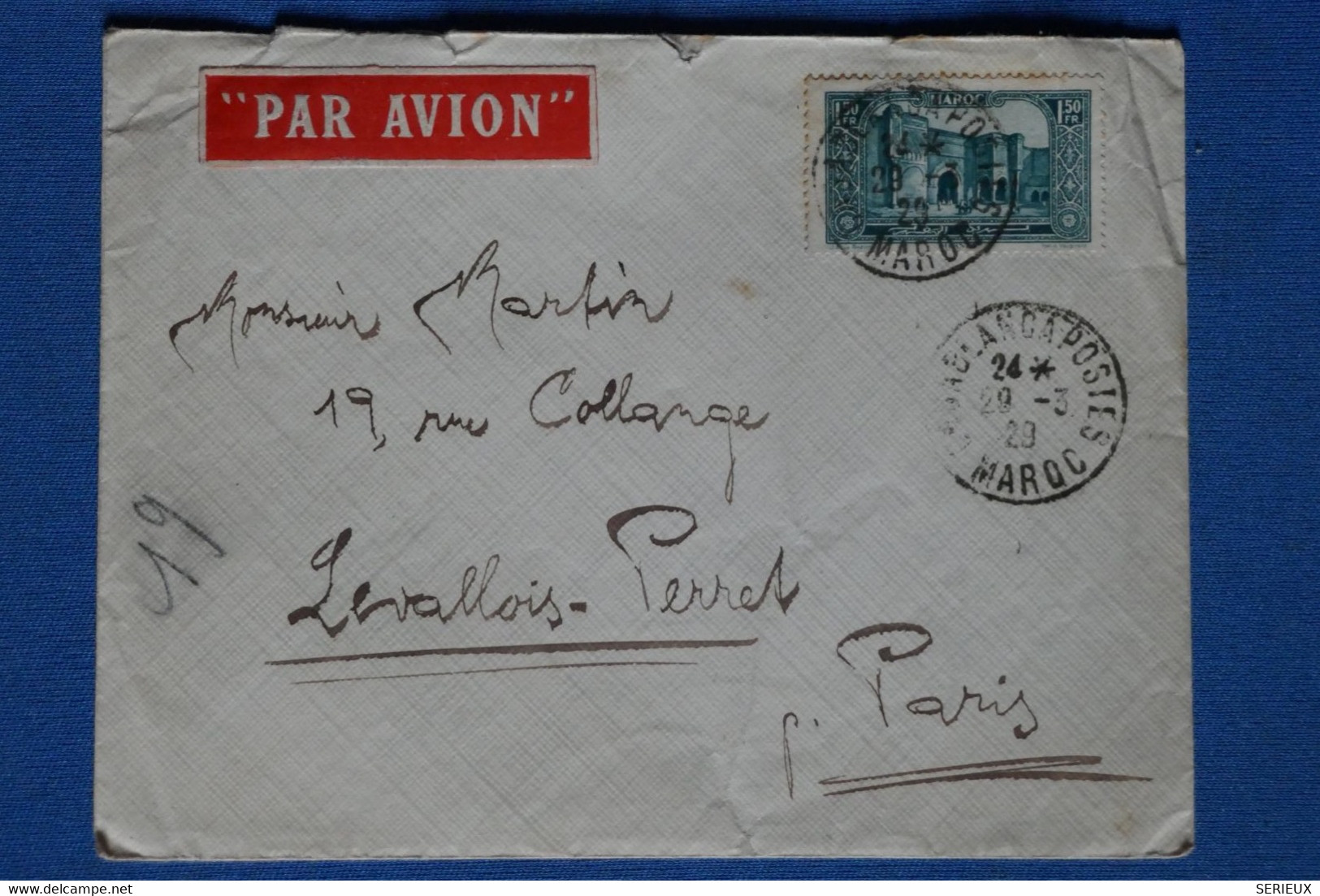 AD11 MAROC  BELLE LETTRE  1929  POUR  PARIS FRANCE  +AEROPHILATELIE ++ AFFRANCH. PLAISANT - Briefe U. Dokumente