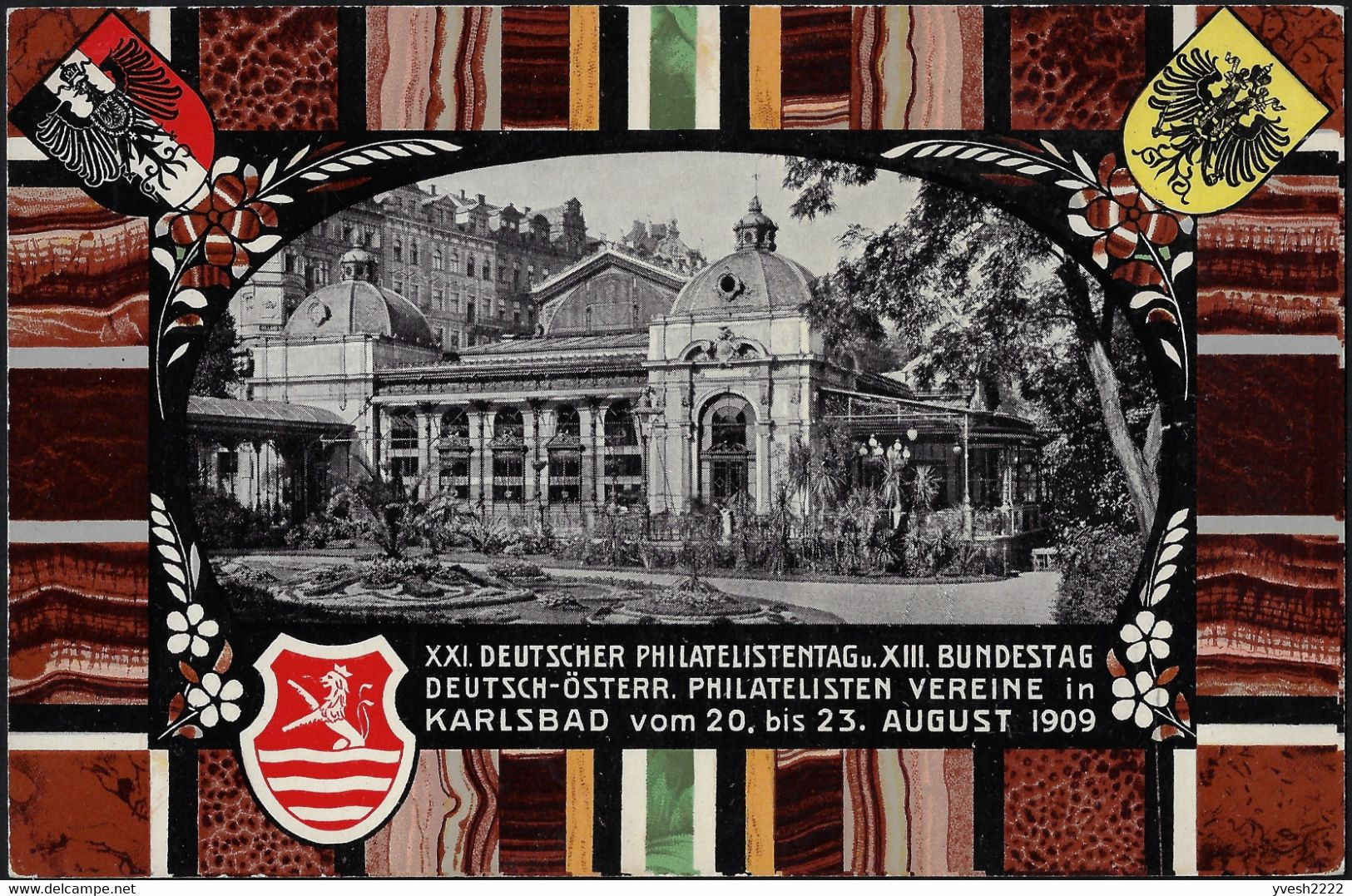 Autriche-Hongrie 1909. 3 entiers timbrés sur commande. Karlovy Vary, Karlsbad, thermalisme, art nouveau, sel