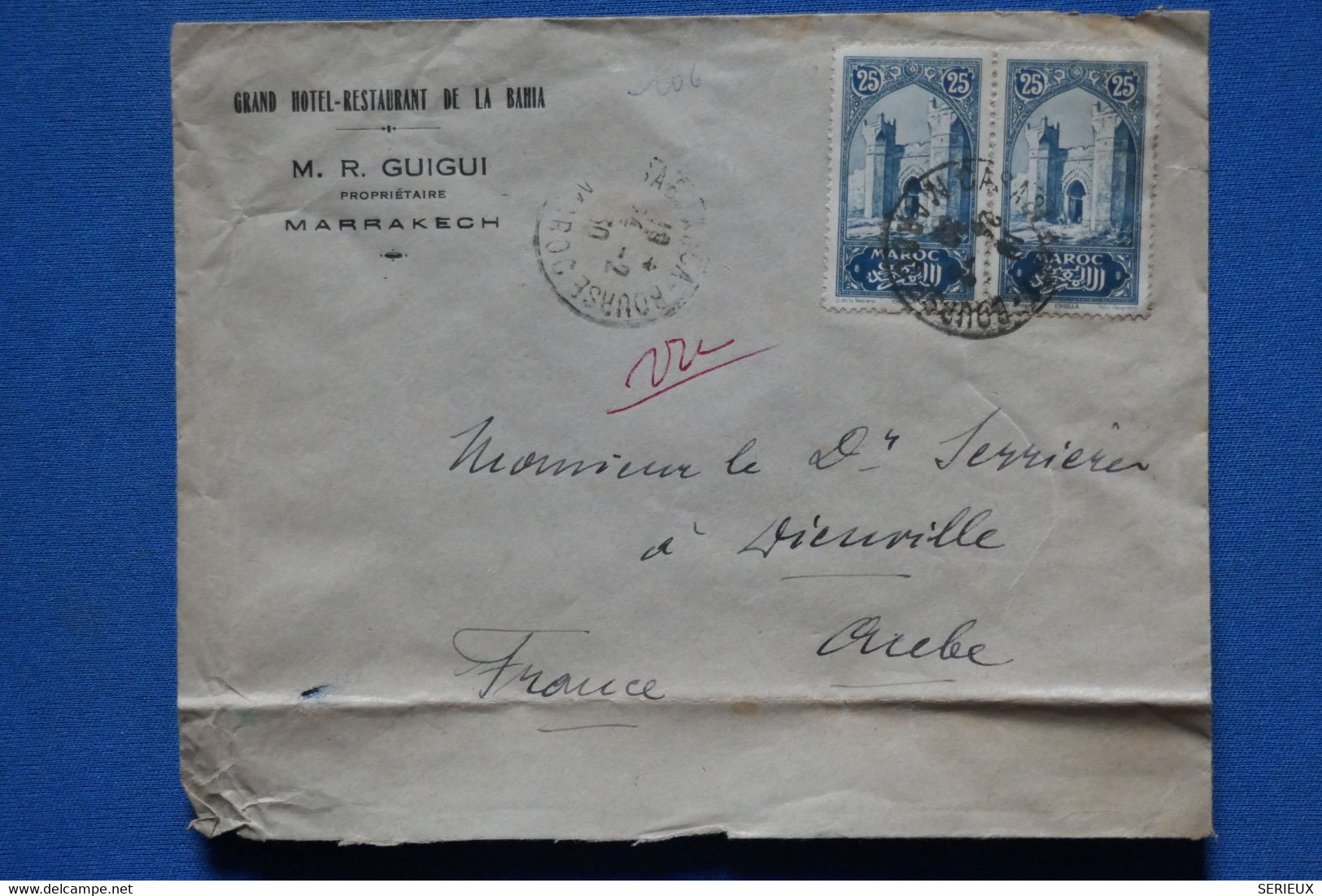 AD11 MAROC  BELLE LETTRE  1930  POUR  DIEUVILLE  FRANCE  +AEROPHILATELIE +PAIRE DE TP + AFFRANCH. PLAISANT - Brieven En Documenten