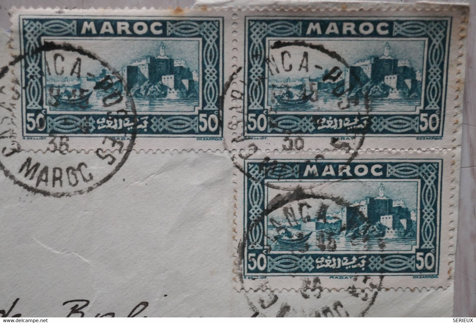 AD11 MAROC  BELLE LETTRE DEVANT  1933 CASABLANCA POUR PARIS FRANCE+AEROPHILATELIE + BLOC 3  TP + AFFRANCH. PLAISANT - Brieven En Documenten