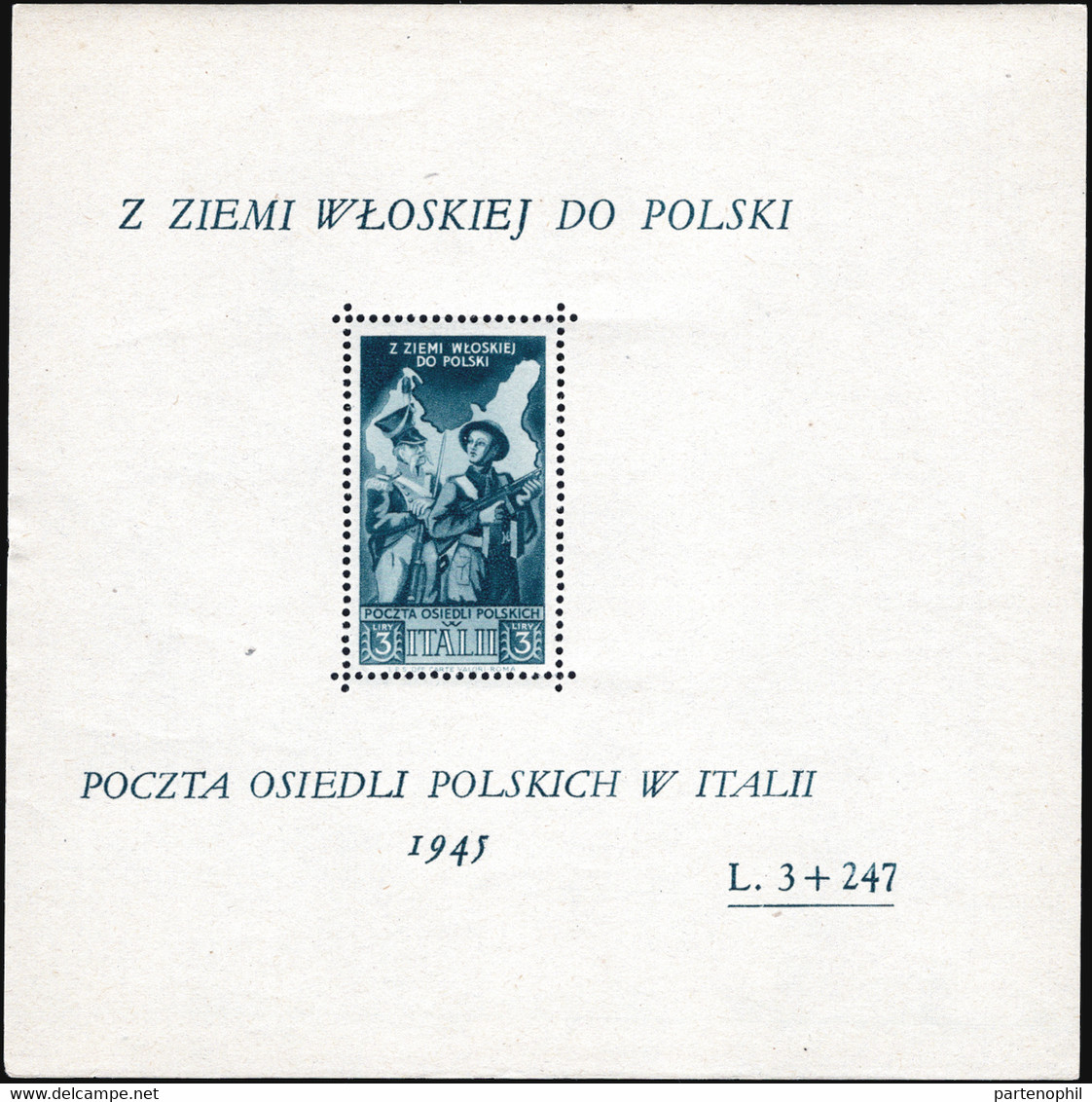 Corpo Polacco  237 - 1946 - Soccorso Di Guerra Foglietto L. 3 + 247. Cert. I.C. SPL - 1946-47 Période Corpo Polacco