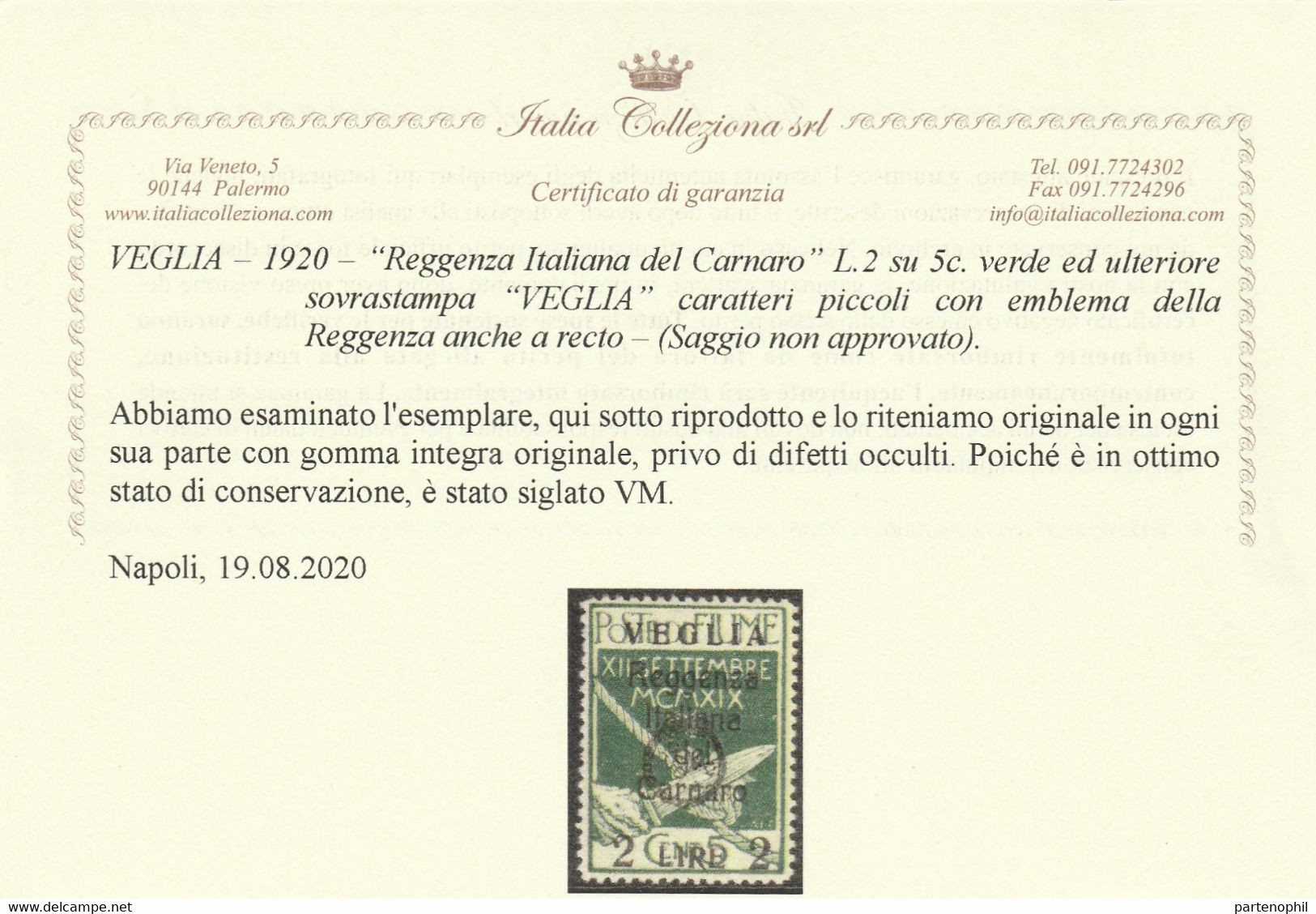 Veglia - 242 Reggenza Italiana Del Carnero Con Soprastampa L. 2 Su 5 C. Verde Caratteri Piccoli Nonché L’emblema Della R - Arbe & Veglia