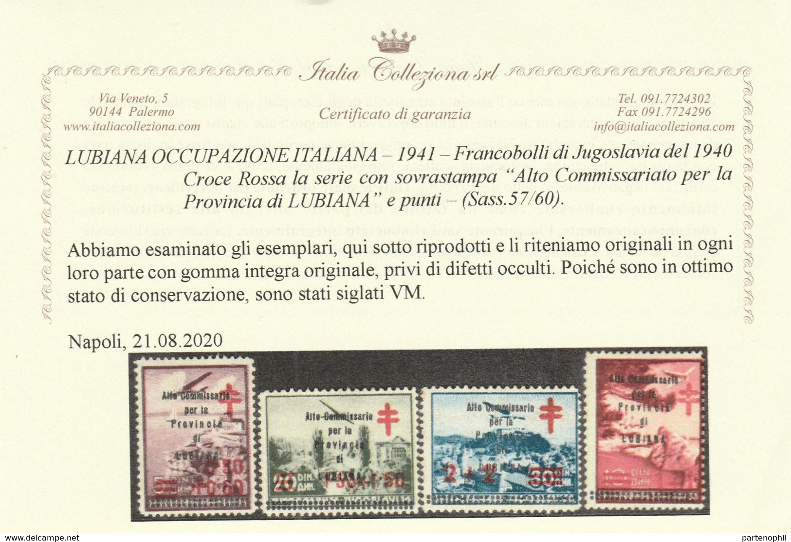 Lubiana - 243 - 1941 - Francobolli Di Jugoslavia Del 1940, Croce Rossa Di Posta Aerea Soprastampai N. 57/60. Cert. I.C. - Lubiana