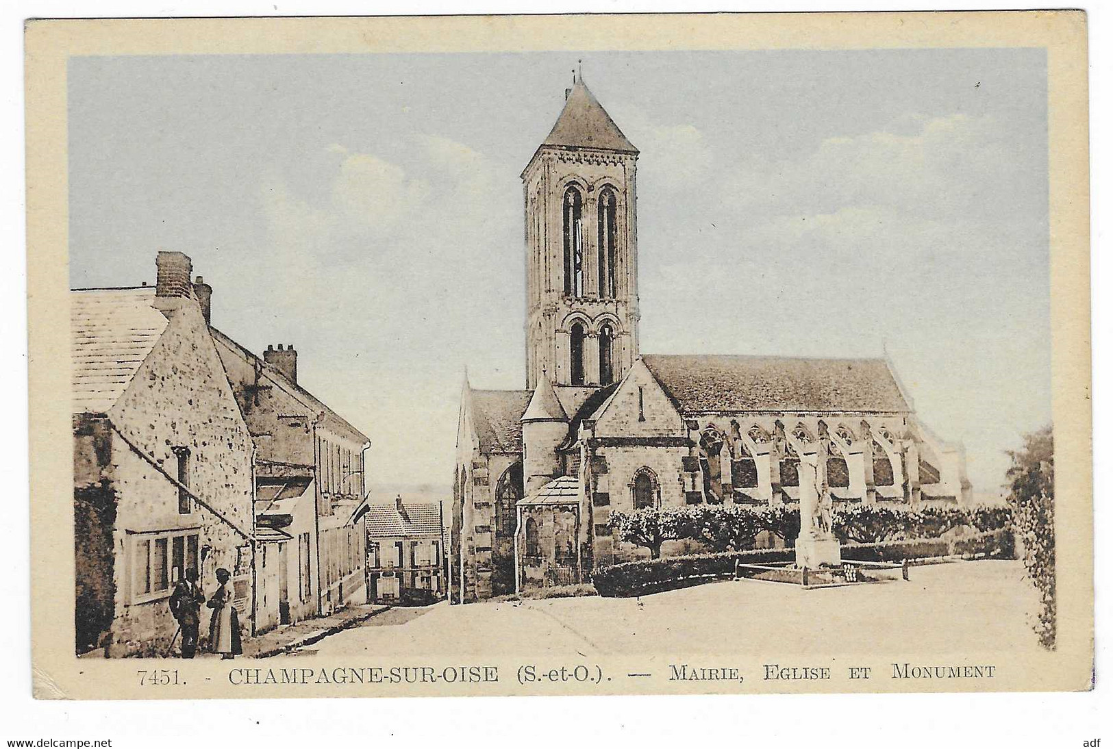 CPA CHAMPAGNE SUR OISE, MAIRIE, EGLISE ET MONUMENT, PETITE ANIMATION, VAL D'OISE 95 - Champagne Sur Oise