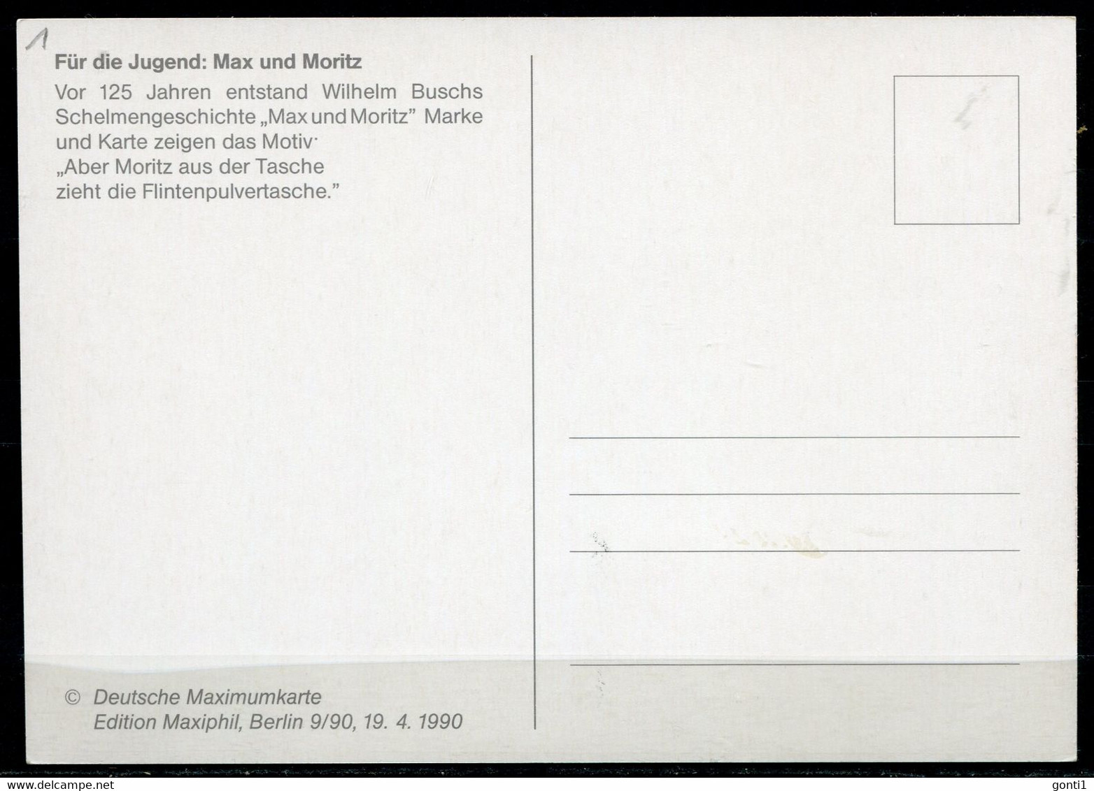 Maximum Card Germany Berlin 1990 Mi.Nr.868 Maxicard"125 Jahre Max Und Moritz Von Wilhelm Busch"mit ESST"Berlin   " 1 MC - Fiabe, Racconti Popolari & Leggende