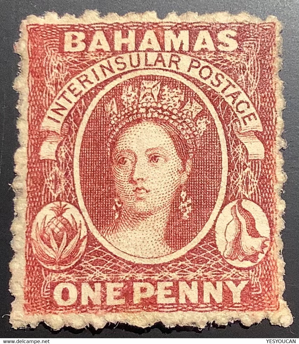 BPA CERT: Bahamas SG17, Yv 2A=1000€ Unused VF, 1862 1d Brown Lake, No Wmk, Perf 13 (NEUF TB RARE BWI British Empire - 1859-1963 Colonia Britannica