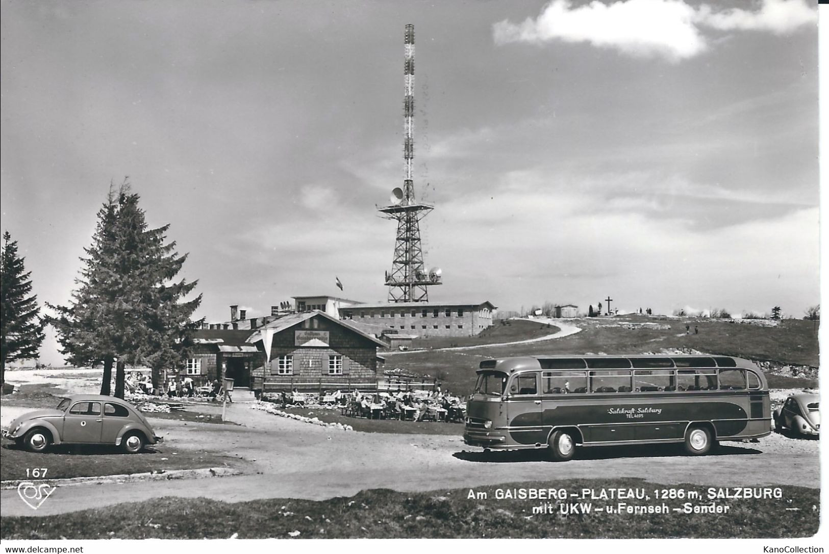 Salzburg, Am Gaisberg-Plateau Mit UKW-TV-Sender, Bus, PKW, Foto-AK, Nicht Gelaufen, Stempel Gaisberger Spitze - Autobus & Pullman