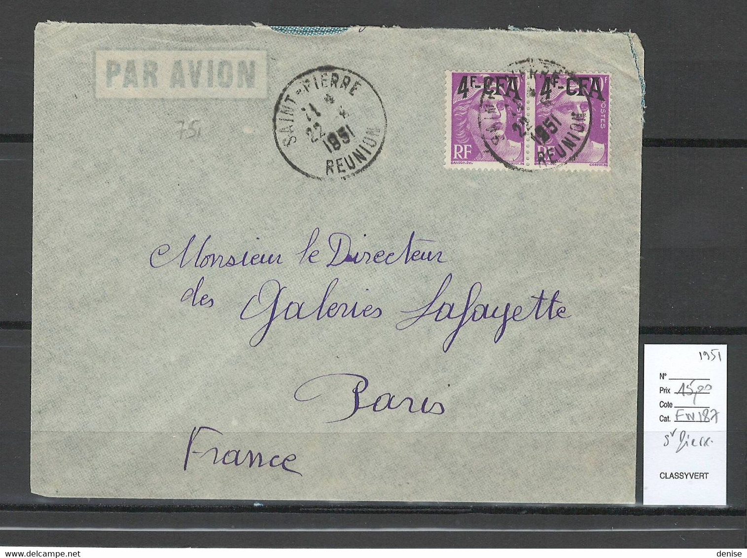 Reunion - Lettre   SAINT PIERRE  -1951 - Lettres & Documents