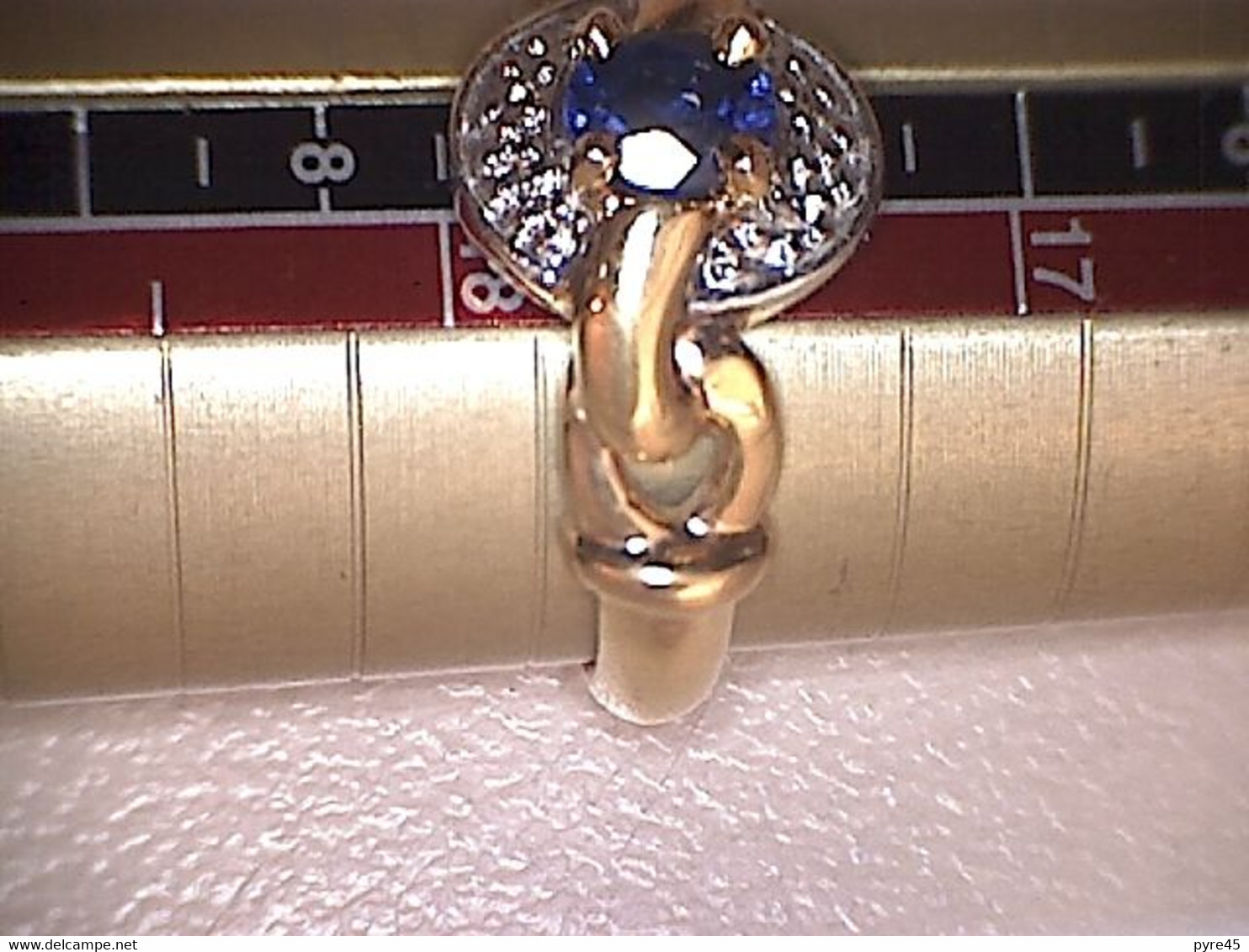 Bague Plaqué Or 3.6 Gr, Zircon Bleu Et Strass Diamètre 17.6, Taille 55 - Autres & Non Classés