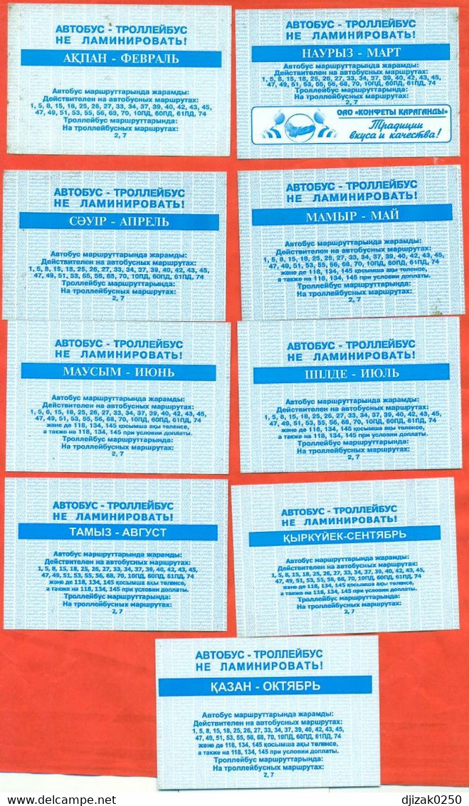 Kazakhstan 2003. Lot Of 9 Month Bus Tickets. City Karaganda. - Wereld