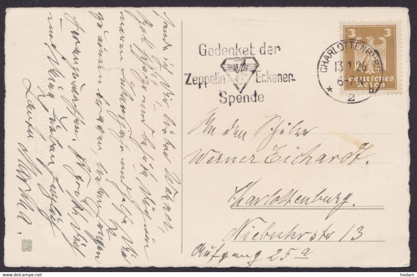 355, EF, Werbestempel "Charlottenburg- Zeppelin-Eckener-Spende", 1926 - Briefe U. Dokumente