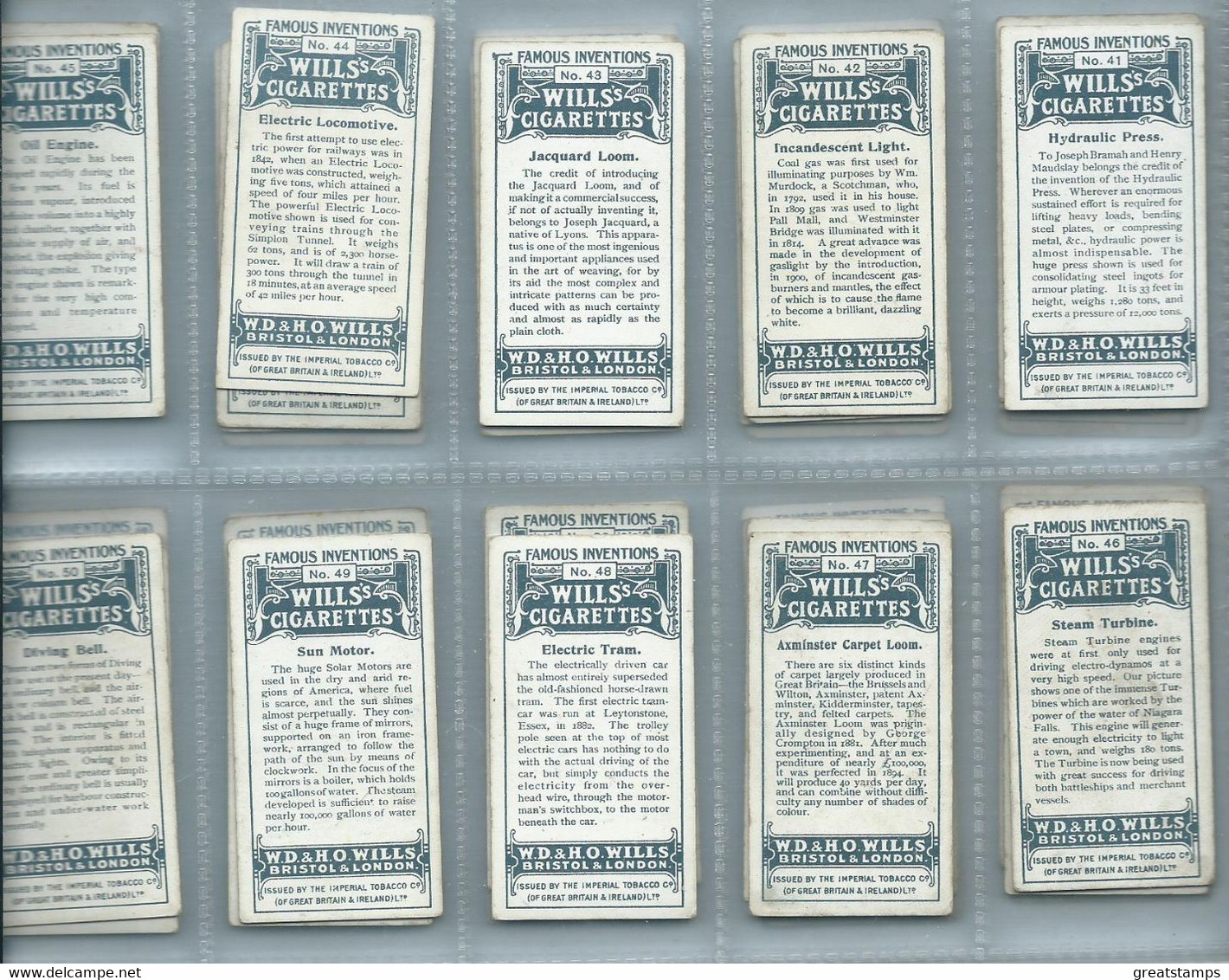 Wills  Cigarette Cards   Full Set 1915 Famous Inventions. 2 Damaged Cards 50/50 - Wills