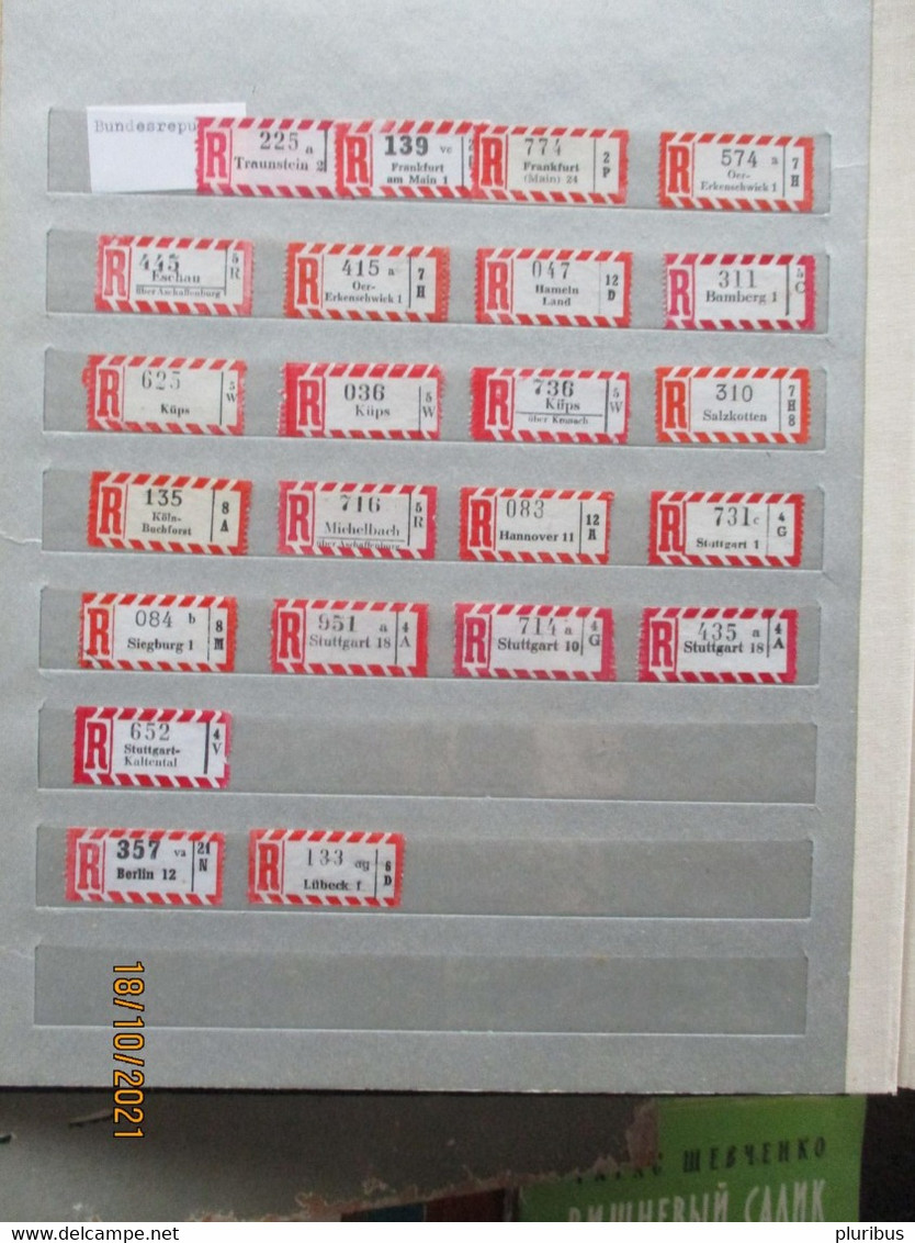 GERMANY BUNDESREPUBLIK  LOT OF REGISTERED MAIL R-LABELS  , 0 - Etiquettes 'Recommandé' & 'Valeur Déclarée'