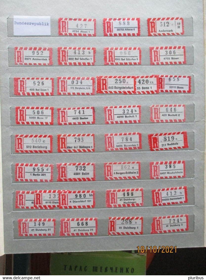 GERMANY BUNDESREPUBLIK  LOT OF REGISTERED MAIL R-LABELS  , 0 - Etiquettes 'Recommandé' & 'Valeur Déclarée'