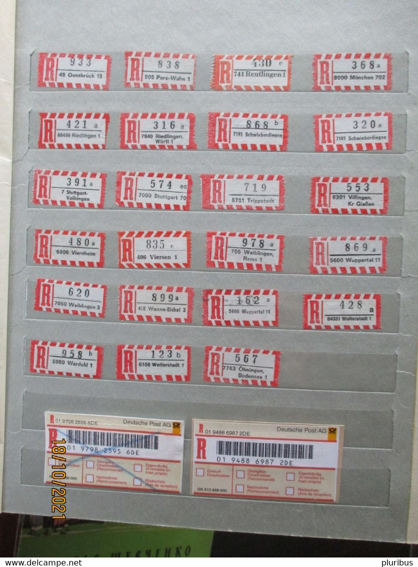 GERMANY BUNDESREPUBLIK  LOT OF REGISTERED MAIL R-LABELS  , 0 - R- & V- Labels