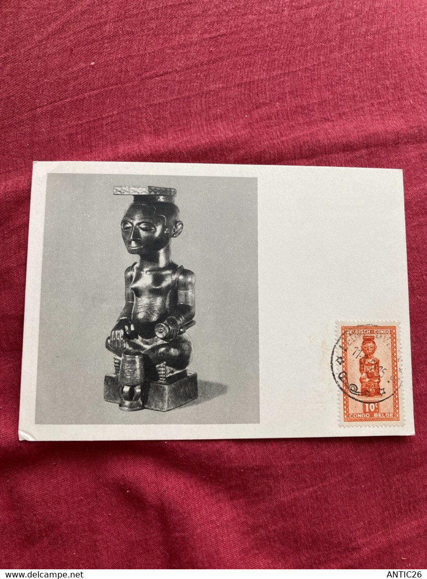 Carte Maximum : STATUETTE REPRESENTANT LE ROI BOPE KENA TRIBU BA-KUBA  CONGO BELGE 1952 - 1951-1960