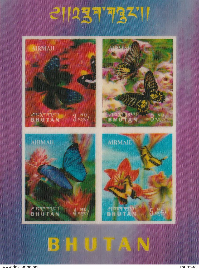 BOUTHAN - Faune, Papillons - Bloc Non Dentelé, Timbres Relief 3D - PA 30-33 - MNH - Bhutan