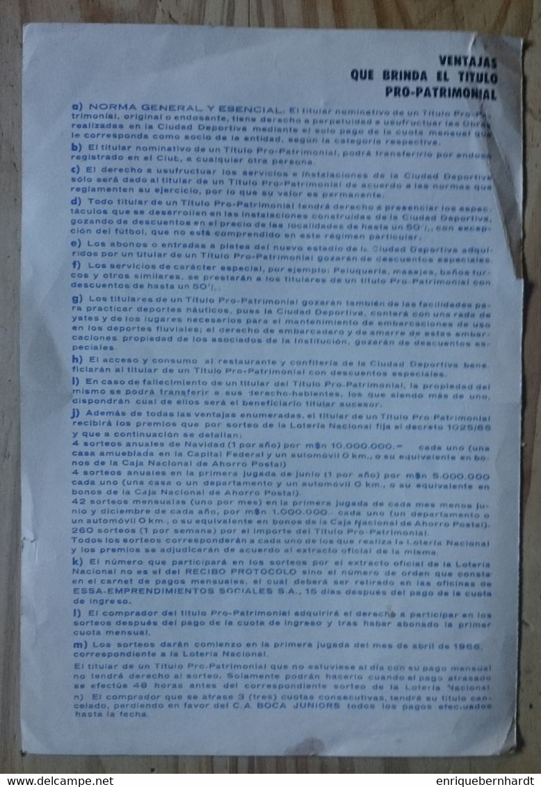 TITULO PRO-PATRIMONIAL DE LA CIUDAD DEPORTIVA DE BOCA JUNIORS (ARGENTINA). - Sports