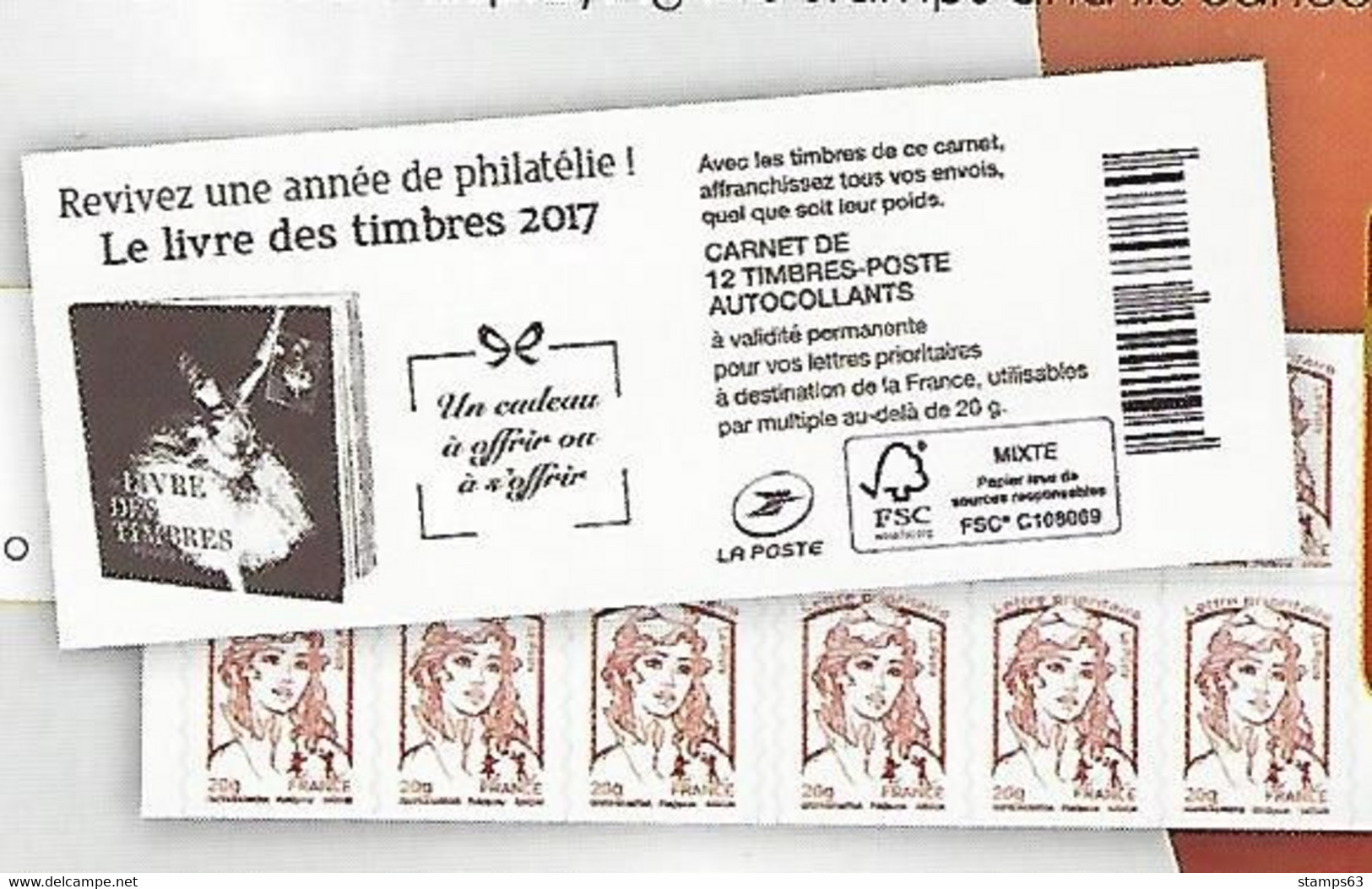 FRANCE - BOOKLET / CARNET, Yvert 851 C20- 2017 - Marianne De Ciappa, 12x TVP Red - Other & Unclassified