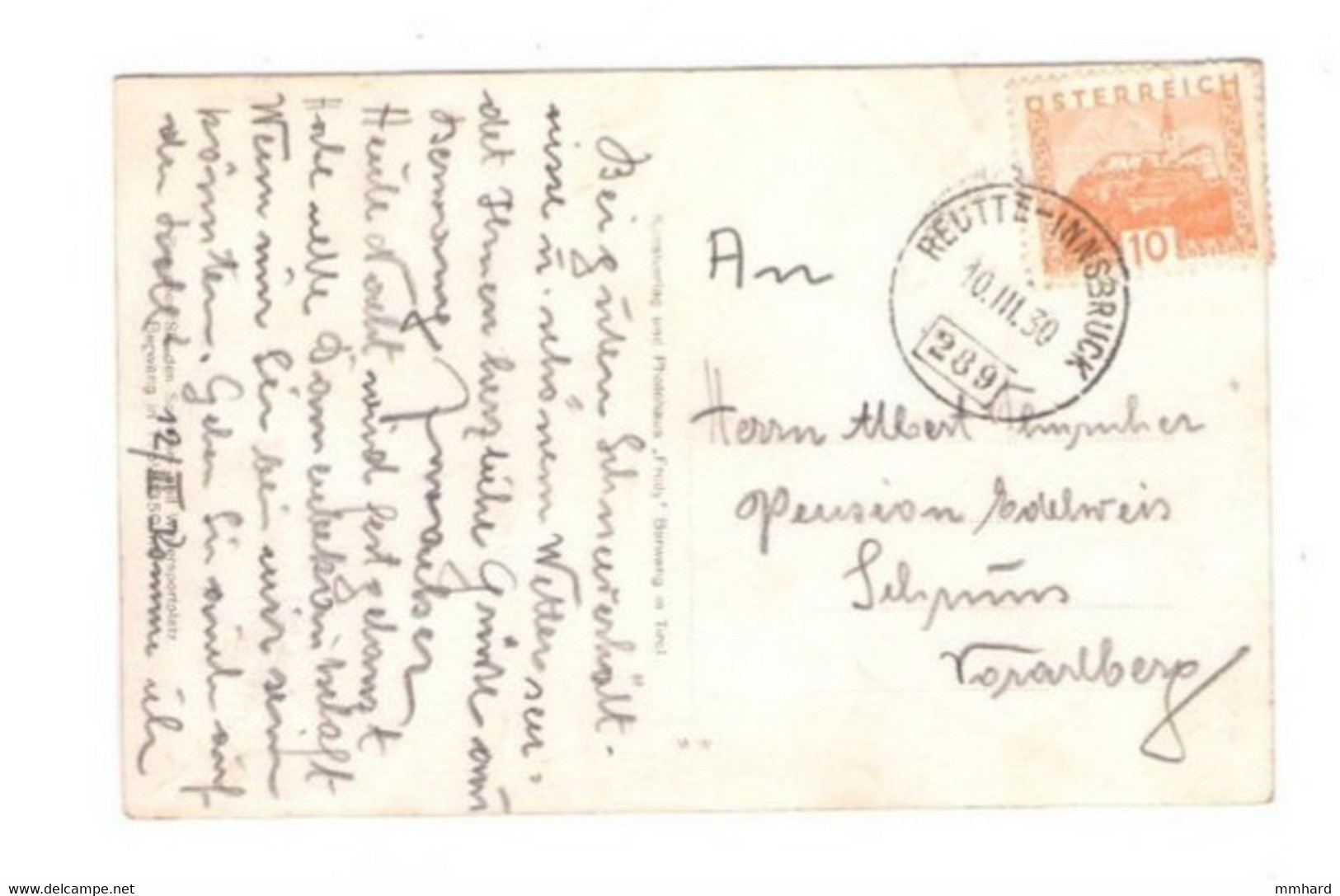 Bahnpost 1930 Reutte Innsbruck Tirol Österreich - Cartas & Documentos