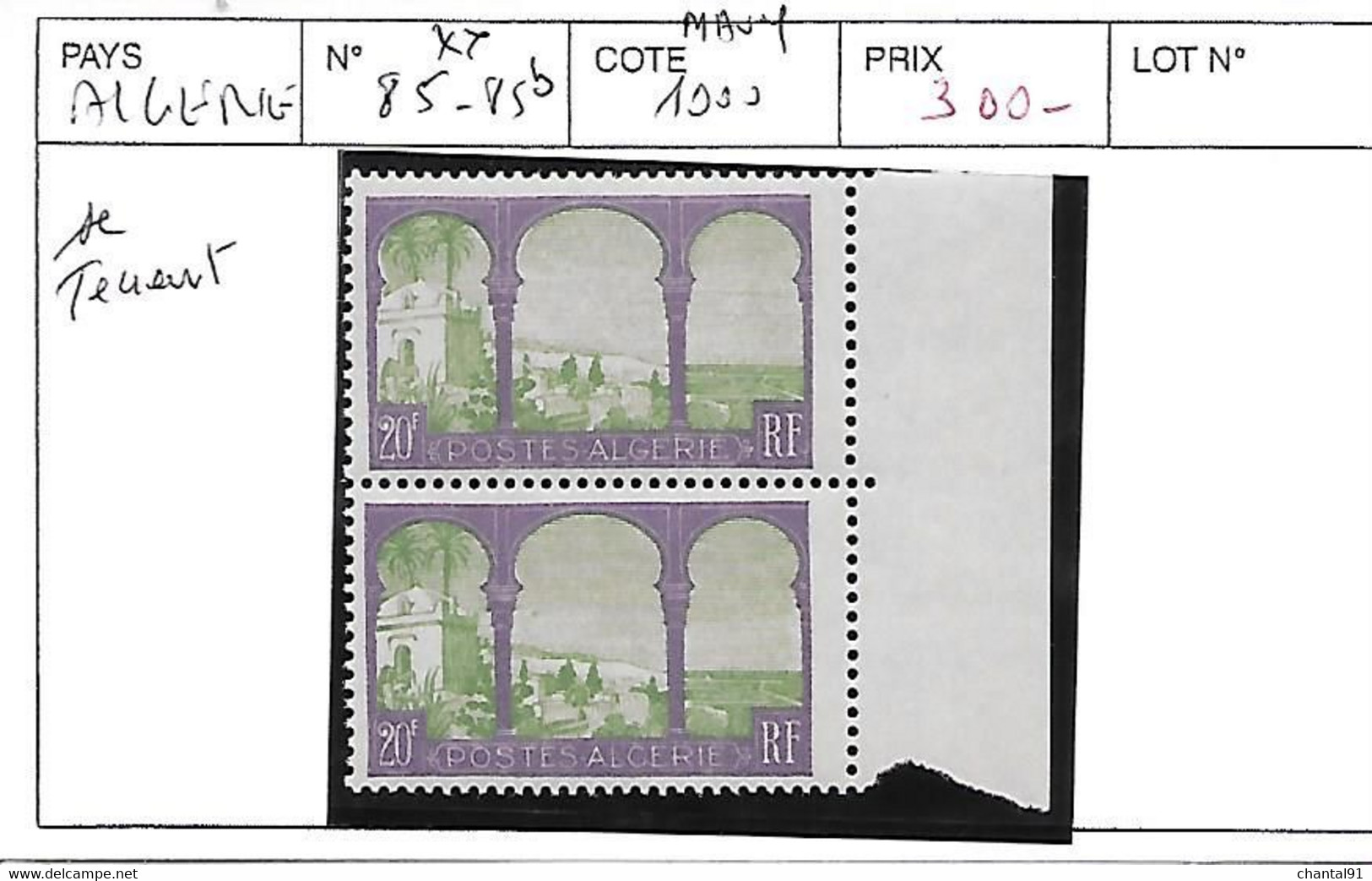 ALGERIE N° 85.85b ** SE TENANT - Collections, Lots & Series