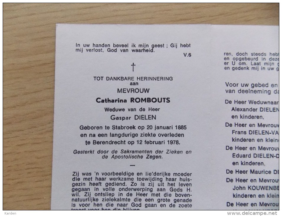 Doodsprentje Catharina Rombouts Staboek 20/1/1885 Berendrecht 12/2/1978 ( Gaspar Dielen ) - Religione & Esoterismo