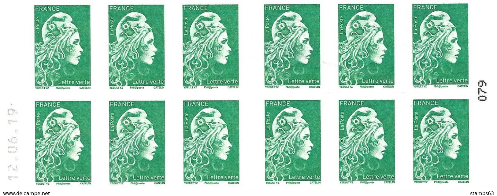 FRANCE - BOOKLET / CARNET, Yvert 1598-c6- 2019 - Marianne D'Yseult, 12x Vert - Altri & Non Classificati