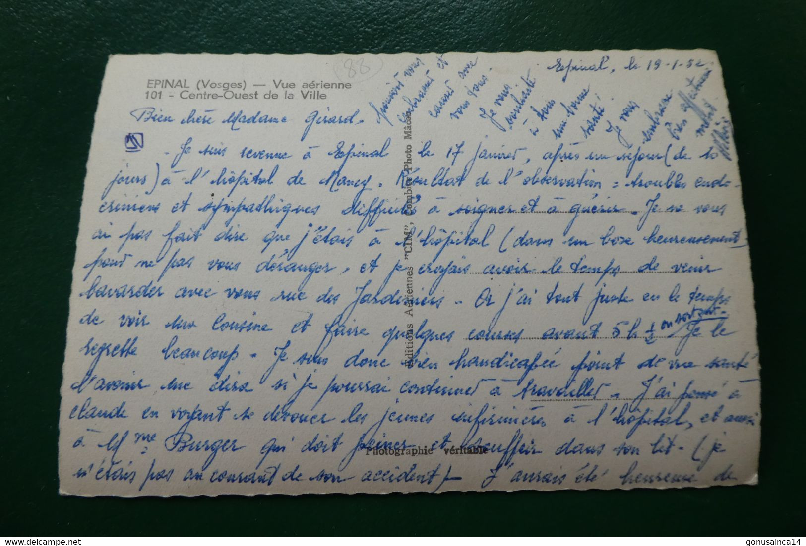 P1/VUE AERIENNNE CENTRE OUEST DE LA VILLE 88 EPINAL VOSGES ECRITE EN 1952 EDITIONS CIM - Epinal