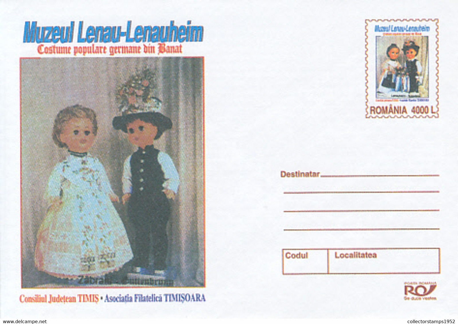 99280- LENAU MUSEUM, FOLKLORE COSTUMES, DOLLS, CHILDRENS, COVER STATIONERY, 2004, ROMANIA - Poupées