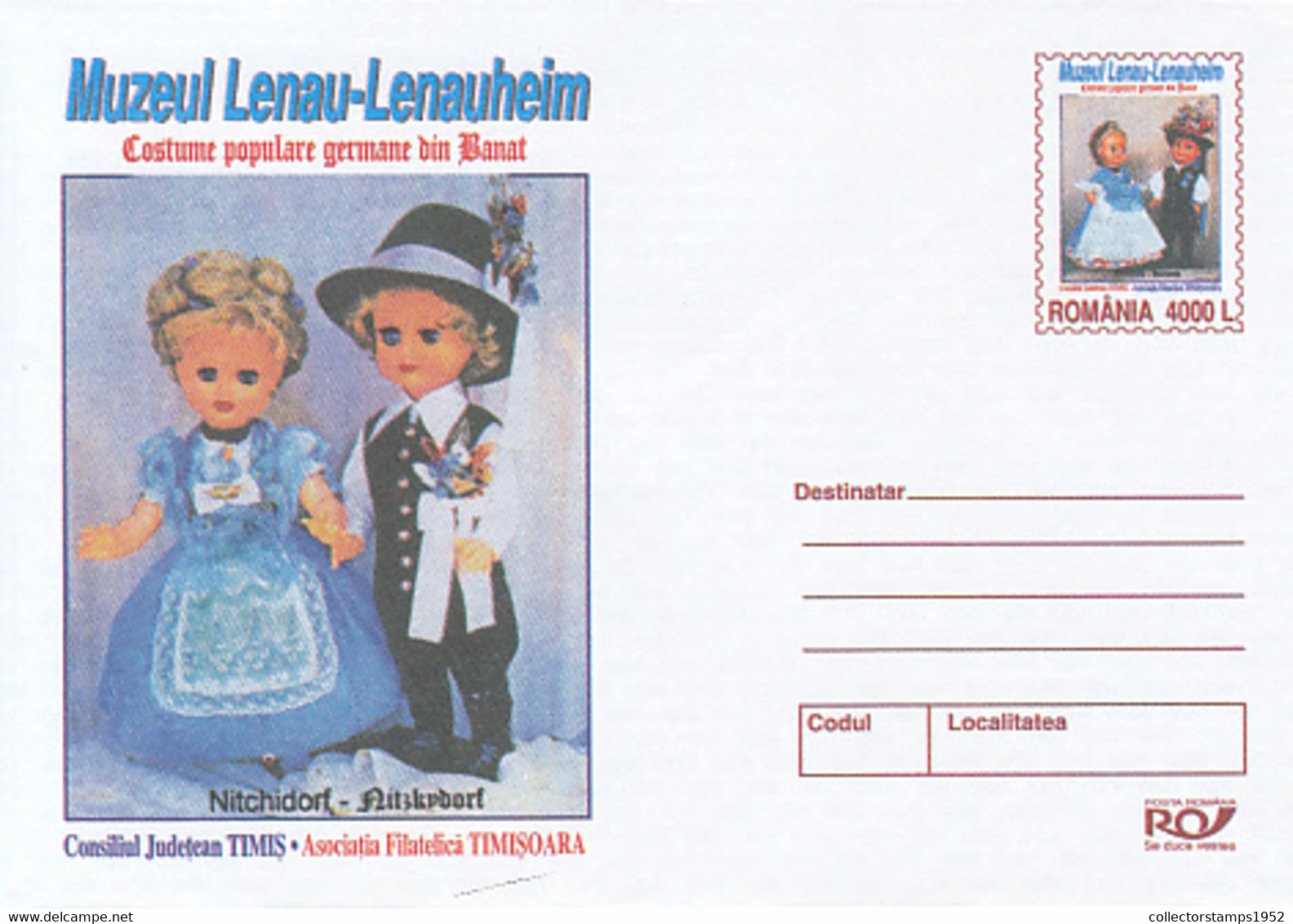 99281- LENAU MUSEUM, FOLKLORE COSTUMES, DOLLS, CHILDRENS, COVER STATIONERY, 2004, ROMANIA - Muñecas