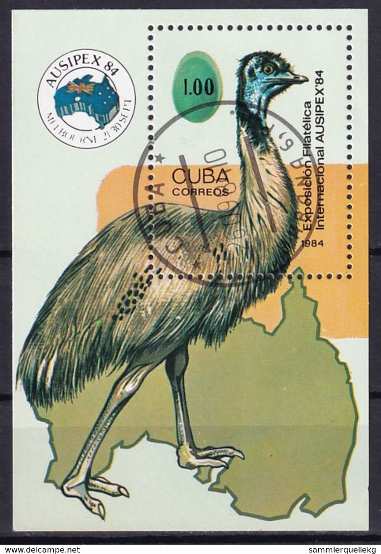 Kuba Block 85 Gestempelt, Internationale Briefmarkenausstellung AUSIPEX'82 In Melbourne (Nr. 1106) - Straussen- Und Laufvögel