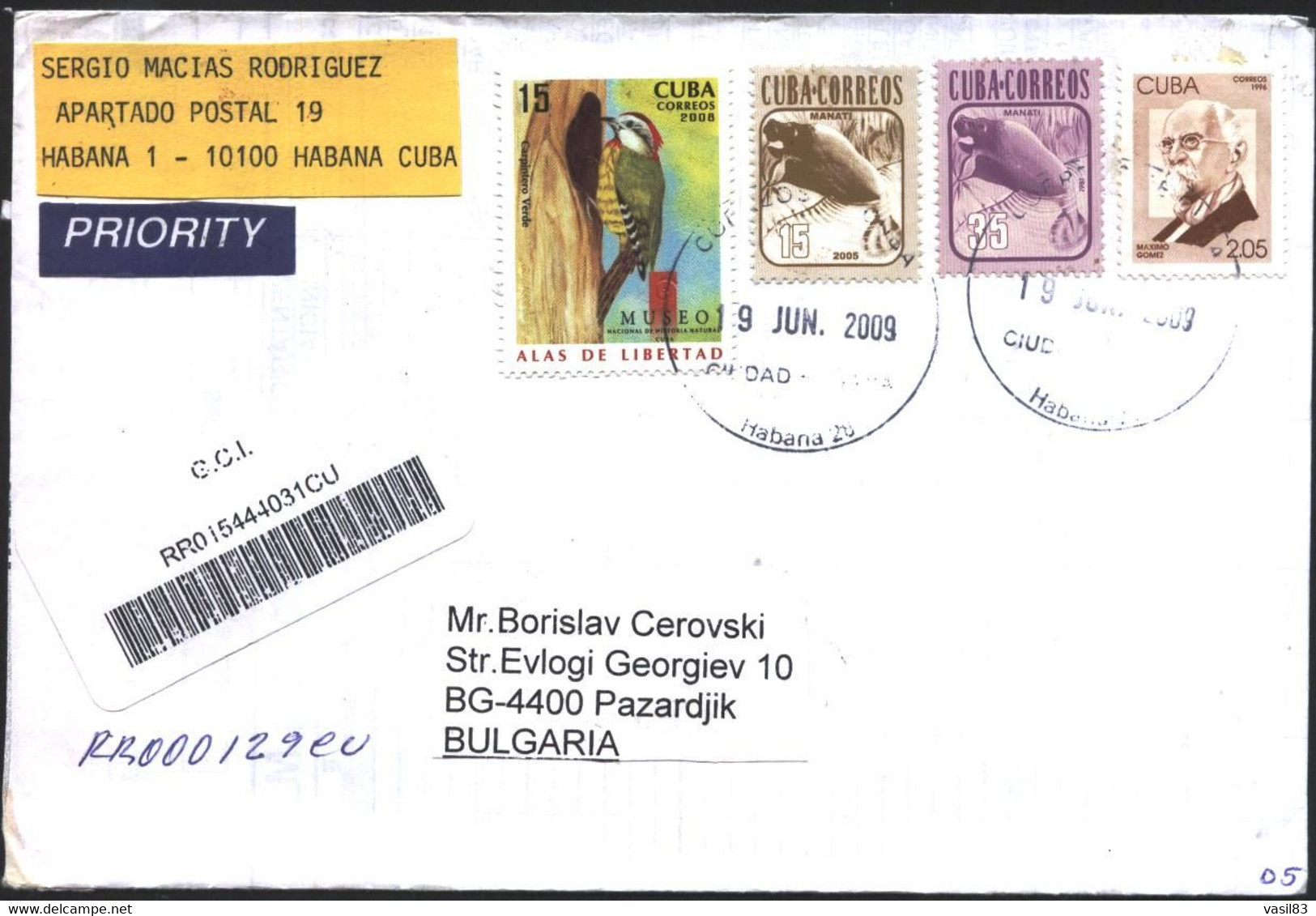 Mailed Cover With Stamps Fauna Hutia 1981 2005 Bird Woodpecker 2008 Maximo Gomez 1996  From Cuba - Briefe U. Dokumente