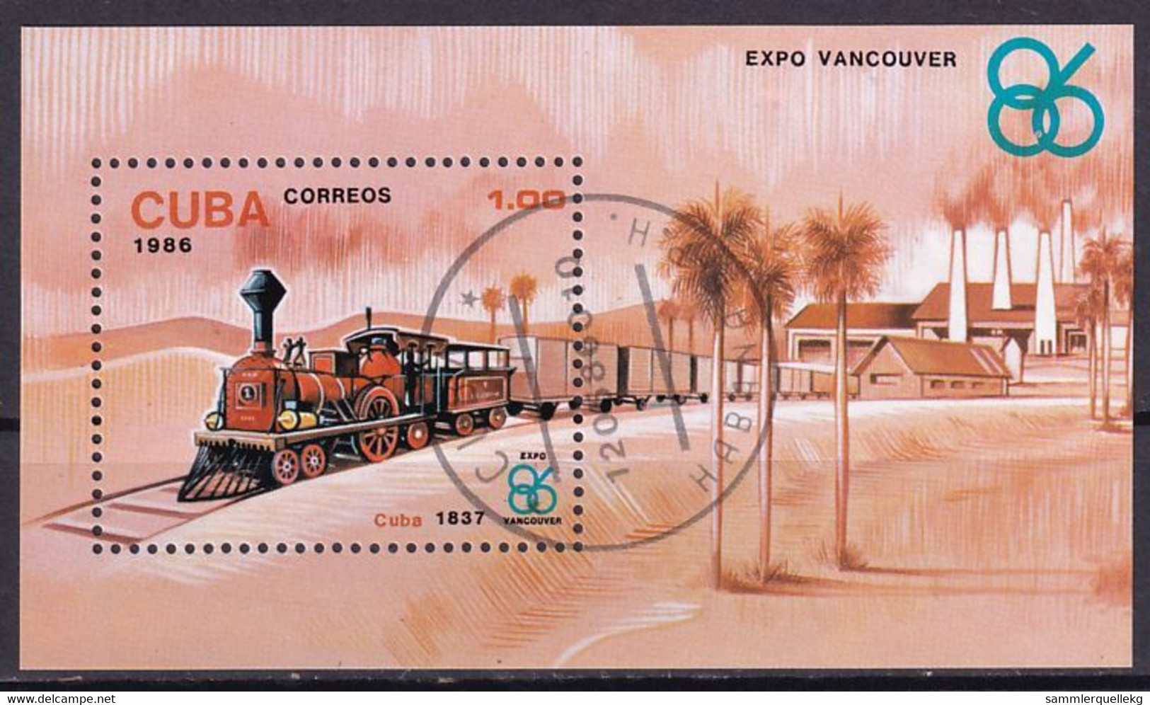 Kuba Block 95 Gestempelt, Weltausstellung EXPO'86 In Vancouver (Nr. 1157) - Trenes