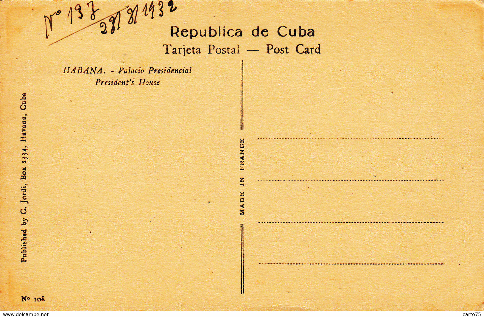 Amérique - Cuba - Habana - Palacio Presidencial - Matasellos - Cuba